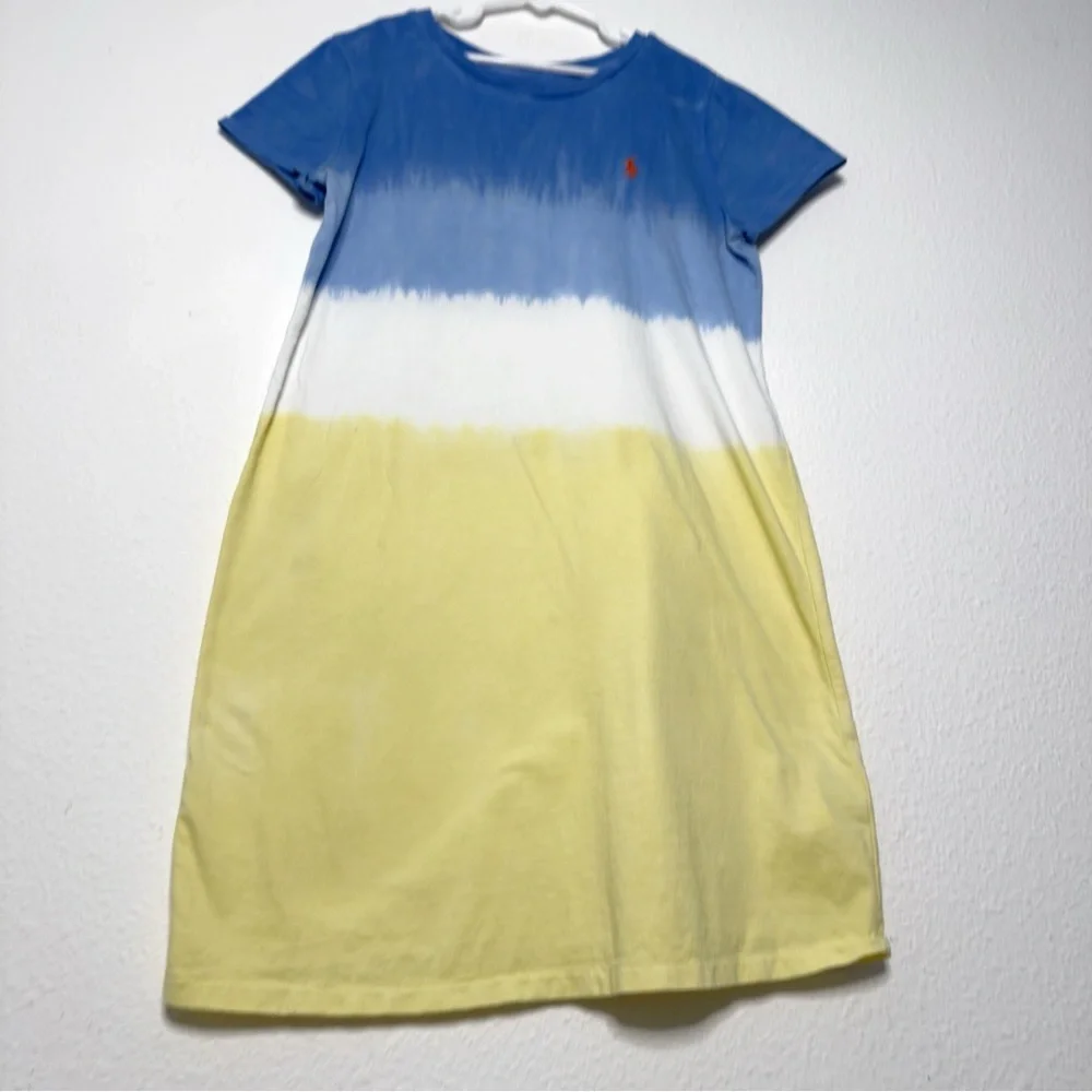 Polo Ralph Lauren Girls Ombre Jersey T-shirt Dress size large blue white yellow